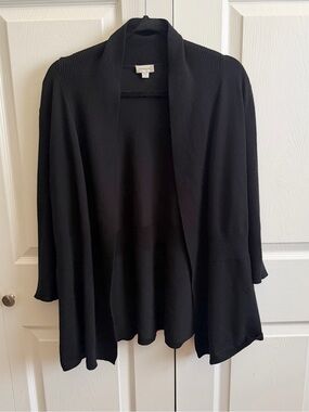 5 for $25! Avenue Black Open-Front Ribbed Shawl Cardigan